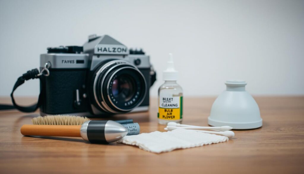 preparação para limpeza de câmera analógica