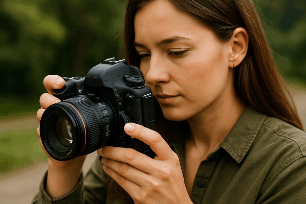 mulher com  uma camera